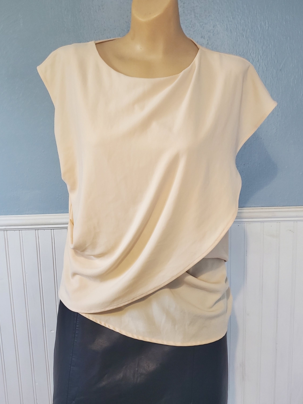BGL European Luxury Draped Asymmetrical Blouse - Ivory XS  Capsule Old Money